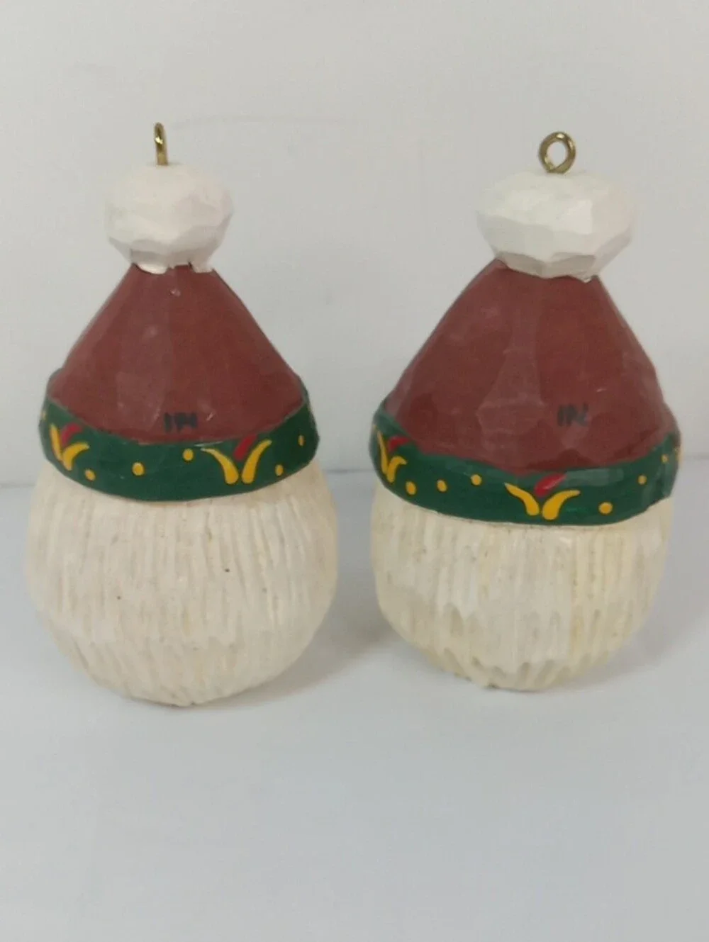 Hand-Carved & Painted Santa Head Folk Art Holiday Ornament Red Hat, White Beard